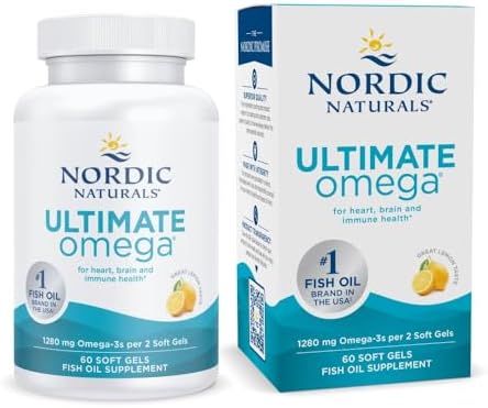 Nordic Naturals Ultimate Omega, 1280mg Omega-3 Fish Oil, Lemon - 60 Count | High-potency Omega-3 Fish Oil with EPA & DHA supports brain & heart health. Non-GMO, burpless formula. 30 servings.