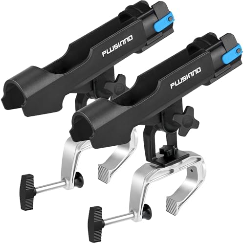 PLUSINNO Rod Holders for Fishing Boat Adjustable Pole Rod Holder | Universal Fit Most Fishing Rod, with Rod Protective Strap, Large Clamp Opening 360°, Horizontal Vertical Compatible