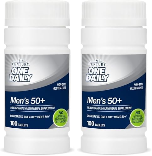 21st Century One Daily Men's 50+ Tablets, 100 Count | Complete Daily Multivitamin, Compare VS. One A Day® Men's 50+, Men Over 50 with Memory, Complete Nutrition for Men 50 Plus