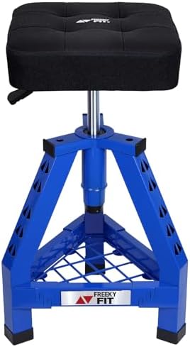 Adjustable Shop Stool,Garage Mechanic Stool Chair,Work Seat for Workshop, Adjustable Height, 360° Swivel Padded Square Seat,Tool Storage, 350 LBS Capacity, Heavy Duty, Blue
