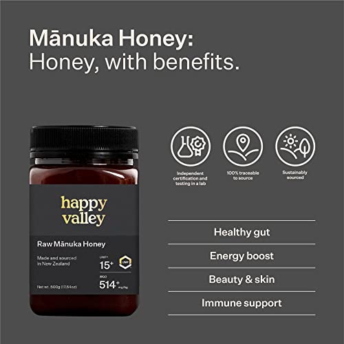 Happy Valley UMF 15+ Mānuka Honey, MGO 514+, Raw New Zealand Honey, Superfood for Immune and Digestive Support, UMF Certified, Non-GMO