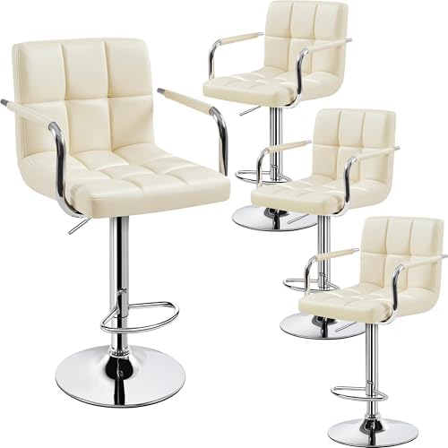 Yaheetech Bar Stools Set of 2, Swivel with Backs, Adjustable Height, White | 360° Swivel Barstools Feature Padded PU Leather Seats, Supportive Backs, 300 lb Capacity for Kitchen Islands