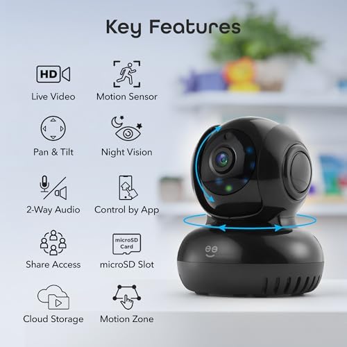 Geeni Sentinel Smart 2K Indoor Security Camera with Auto-Tracking – Dual-Band 2.4GHz & 5GHz WiFi, 2K HD Video, App & Voice Control, Motion Detection, White