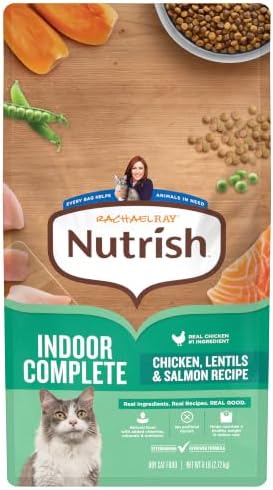 Nutrish Indoor Complete Dry Cat Food, 3 lb. Bag (Rachael Ray) | Chicken, Lentils & Salmon Recipe, Crafted for Adult Indoor Cats, Veterinarian Reviewed Formula
