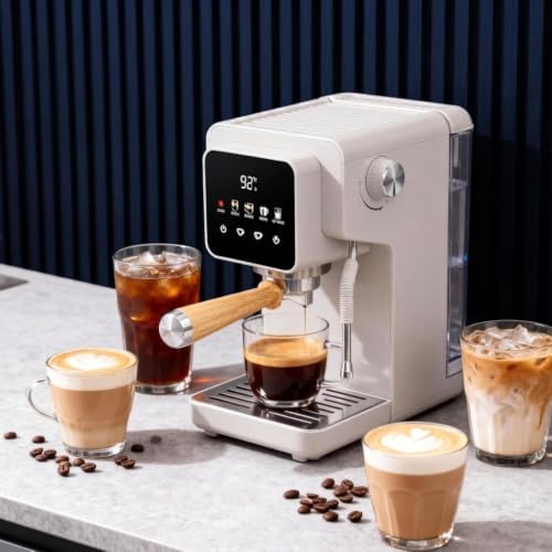 Touchscreen Espresso Machine with Steam Wand, 40.6oz Water Tank | Milk Frother for Cappuccino, Latte, Compact Design, Quick Thermoblock Heating System