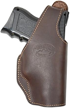 New Barsony Brown Leather OWB Belt Clip Holster for Compact, Sub Compact 9mm 40 45