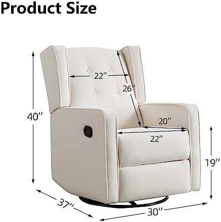 CANMOV Swivel Rocker Recliner Chair, Nursery Glider Chair, Nursery Rocking Chairs, Manual Reclining Chair, Grey