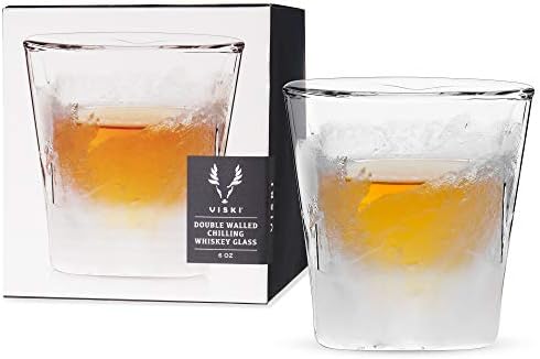 Viski Glacier Whiskey Glass, Double Walled Chilling Whiskey Glass, Active Cooling Gel, 6 Ounces, Clear Glass, Chilling Technology, Set of 1