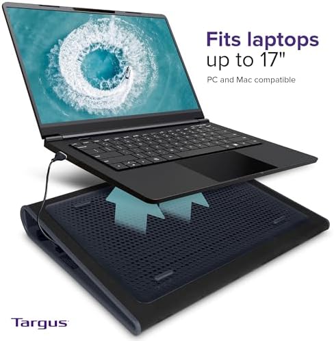 Targus 17 Inch Dual Fan Lap Chill Mat - Soft Neoprene Laptop Cooling Pad for Heat Protection, Fits Most 17" Laptops and Smaller - USB-A Connected Dual Fans for Heat Dispersion (AWE55US)