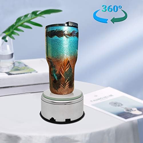 USLINSKY Cup Display Stand Turner For Epoxy Glitter Tumblers, Battery / USB Operated 360 Degree Rotating Display Base Turntable