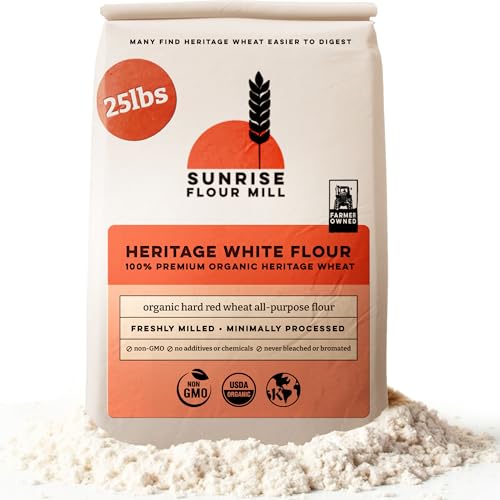 Sunrise Flour Mill Heritage Organic White Flour | USDA Organic All Purpose Flour Unbleached - Non-GMO, Kosher, Grown Without Glyphosate