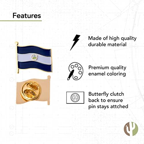 Desert Cactus Nicaragua Metal Lapel Pin Enamel Finish (Waving Flag) | Officially Licensed Nicaragua Merchandise Lapel Pin Formal Wear Bag & Hat
