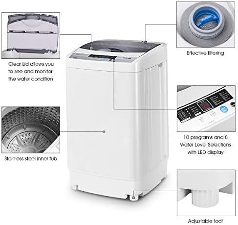Giantex Full-Automatic Washing Machine Portable Compact 1.34 Cu.ft Laundry Washer Spin with Drain Pump