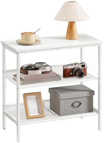 HOOBRO End Table, 3-Tier Narrow Side Table, Nightstand with 2 Flat or Slant Adjustable Shelves for Small Spaces, Hallway, Living Room, Bedroom, Sturdy