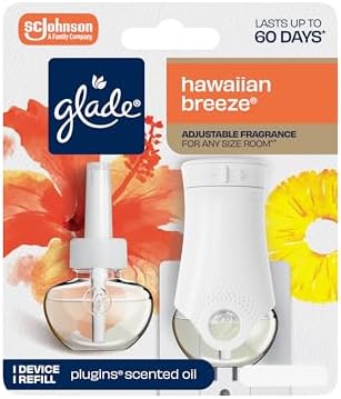 Glade PlugIns Refills Air Freshener Starter Kit, Hawaiian Breeze, Scented and Essential Oils for Home and Bathroom, 0.67 Fl Oz, 1 Warmer + 1 Refill