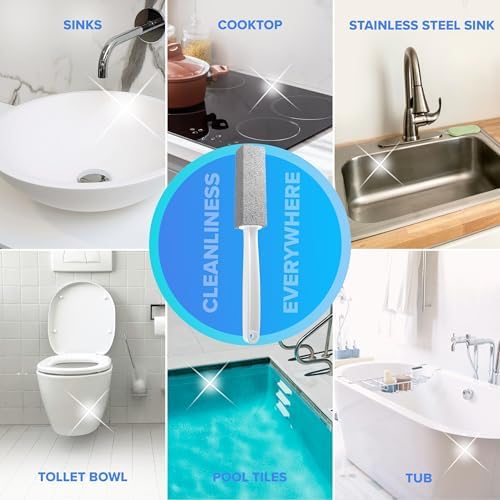 DISIWENE Pumice Cleaning Stone with Handle Toilet Bowl Cleaner Hard Water Ring Remover for Bath/Pool/Kitchen/Household Cleaning (4, 4 Pack with Handle)