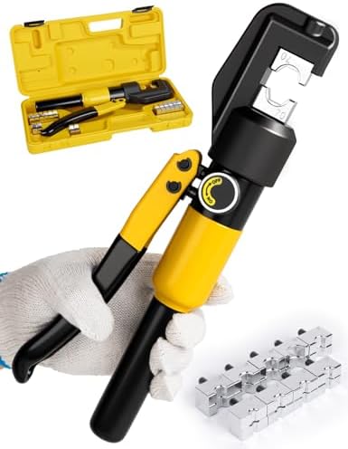 10 Tons Hydraulic Crimping Tool, 12 to 2/0 AWG battery cable crimper | 9 Pairs of Dies hydraulic crimper, for Battery Cable Lugs, Cable Railing, Marine, RV and Solar Wiring