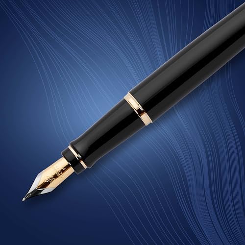Waterman Expert Fountain Pen, Gloss Black with 23k Gold Trim, Medium Nib, Luxury Pen in Gift Box, Fountain Pen for Writing