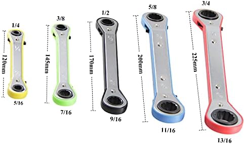MacWork 5-Piece Offset Ratcheting Wrench Set ，Five Colors Reversible Universal Ratchet Double Ring Spanners