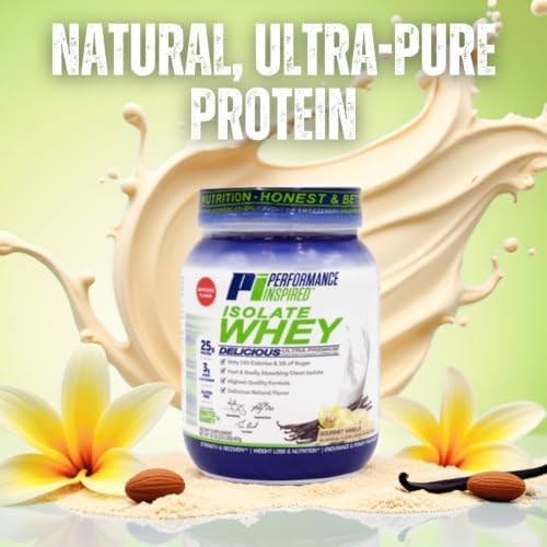 PERFORMANCE INSPIRED Isolate Whey Protein Powder – Vanilla – 25G – 2lb | All Natural - Fast Absorbing - Added L-Glutamine - Contains BCAAs