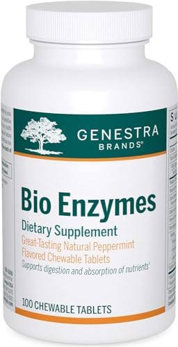 Genestra Brands Bio Enzymes | Complete Digestive Enzymes Formula in Chewable Tablets | 100 Chewable Tablets | Natural Peppermint Flavor | Complete