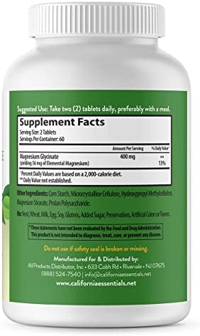 Magnesium Glycinate 400 - Chelated, High Absorption Magnesium for Muscle Relief, Bone & Heart Support -Vegan, Non-GMO, Gluten-Free 240 Tablets (Servings 120, Serving Size (2) 200mg Tablets)