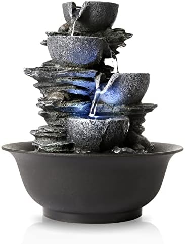WICHEMI Indoor Water Fountain Tabletop Fountain Stacked Rock with LED Light | Relaxing Water Feature, Meditation Fountain, Soothing Sound, Stress Relief, For Home Office Bedroom Decor, 7.8"x7.8"x7.9"
