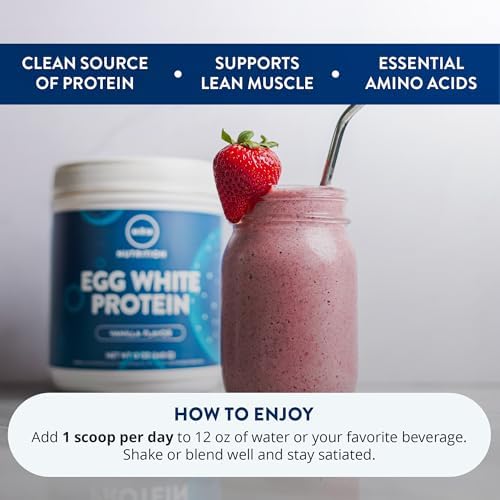 MRM Nutrition Egg White Protein - 23g Fat-Free Protein - 20 Servings | Free of Dairy & Gluten, Sugar Free Vanilla Flavored Powder, With Digestive Enzymes, and Soy, High Biological Value