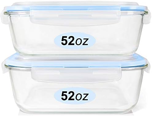 Glass Food Storage Containers Set, Large Size Containers with Lids, BPA-free Locking lids, 100% Leak Proof Glass Meal Prep Containers