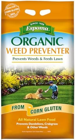 Espoma Organic Weed Preventer Plus Lawn Food from 100% Corn Gluten Meal. Helps Prevent Weed Seed Establishment and Provides Organic nitrogen That