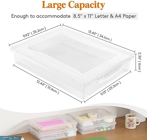 Lifewit Paper Organizer Storage with Lid, Fits 8.5" x 11" Letter, 4 Pcs | Multi-Purpose Plastic File Box with Latching Lids