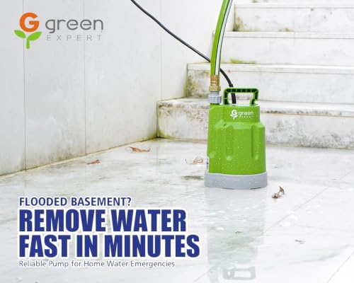 Green Expert 1/4HP Submersible Sump Pump, High Flow 1800GPH, 28FT Max Head, Portable Utility Water Pump for Basement Flooding, Emergency Water Removal