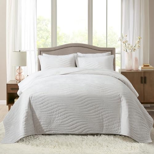 Striped Jacquard Style Cotton 3-Piece Patchwork Bedspread Quilt Sets, Queen Size