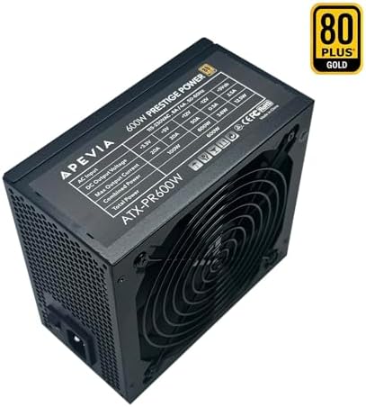 Apevia ATX-PR600W Prestige 600W 80+ Gold Certified, RoHS Compliance, Active PFC ATX Gaming Power Supply | 80+ Gold Efficiency, 135mm Auto Thermal Controlled Fan, Heavy Duty Protections, RoHS Compliance, DC to DC Converter Design