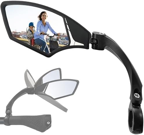 Hafny Handlebar Bike Mirror – HD Glass, Wide Angle, Adjustable 360° Rear View – Shatterproof, Anti-Glare, Premium, MTB, E-Bike, and Commuter Cycling Safety, HF-MR095 (Silver Left)