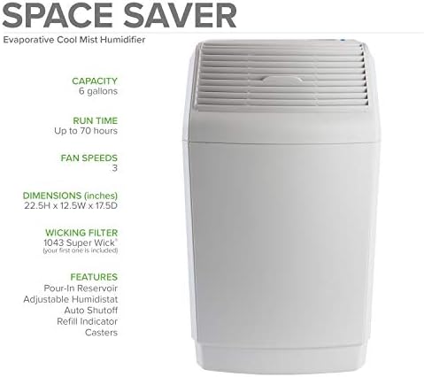 AIRCARE Space Saver Large Evaporative Whole House Commercial 6 Gallon Humidifier for Large Rooms 2, 700 sq ft. With Digital Controls