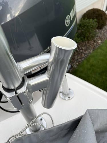 Brocraft Boat T-TOP Rod Holder / Clamp-On Rod Holder - Silver Aluminum - Vertical Mount - Fits 1" to 2" O.D. Pipe