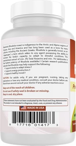 Best Naturals Rhodiola with Bioperine 1000mg Serving - 120 Veggie Capsules