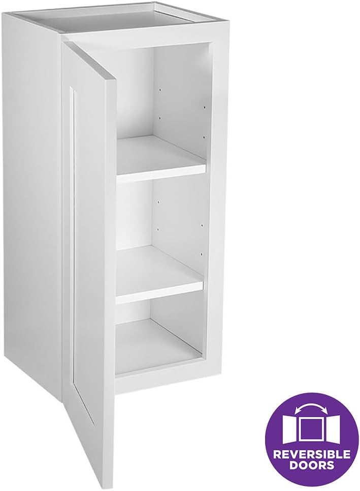 Design House Brookings Kitchen Wall Cabinet, 12", White | Adjustable Shelves, Adjustable Hinges, Wall Mount, Contemporary/Modern, Wood, Kitchen, 561530