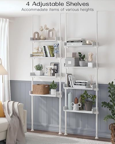 ALLZONE Bathroom Organizer, Over The Toilet Storage, 4-Tier Adjustable Wood Shelves for Small Rooms, Saver Space Rack, 92 to 116 Inch Tall