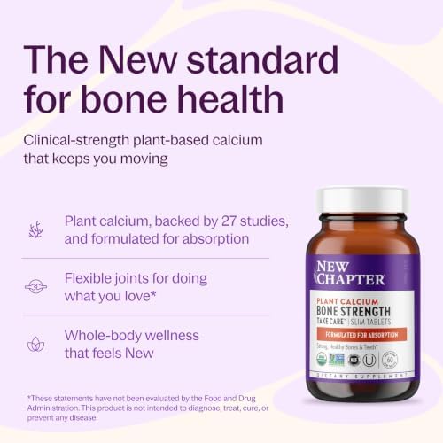 New Chapter Bone Strength Take Care - Bone & Heart Health Supplement - Clinically Studied Plant Calcium from Red Marine Algae - Vegan, Organic, Gluten Free & Kosher - 60 Slim Tablets