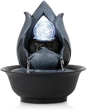 WICHEMI Indoor Water Fountain Tabletop Fountain Stacked Rock with LED Light | Relaxing Water Feature, Meditation Fountain, Soothing Sound, Stress Relief, For Home Office Bedroom Decor, 7.8"x7.8"x7.9"