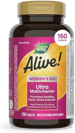 Nature's Way Alive! Women's 50 Plus Ultra Potency Multivitamin, 60 ct | Complete and High Potency Formula with Vitamin D3, C, E, and Methylated B12; Supports Heart, Brain, and Bone Health*.