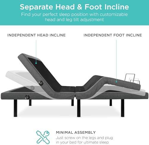 Best Choice Products Ergonomic Twin XL Size Adjustable Bed Frame, Electric Base w/Wireless Remote Control, Nightlight, Massager, 2 USB Ports