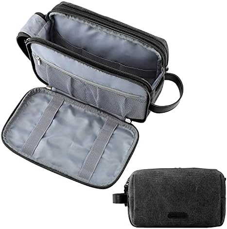 BAGSMART Toiletry Bag for Men, Canvas Travel Toiletry Organizer Dopp Kit Water-resistant Shaving Bag for Toiletries Accessories,Grey-Medium