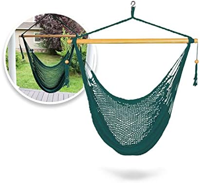 Bliss Hammocks BHC-412NT Island Rope Hammock Chair, Eco Friendly & Hand Woven, Varnish Coated 40 Inch Wood Spreader, Easy to Hang w/Included Hanging Kit, Supports up to 265 pounds, Natural Rope