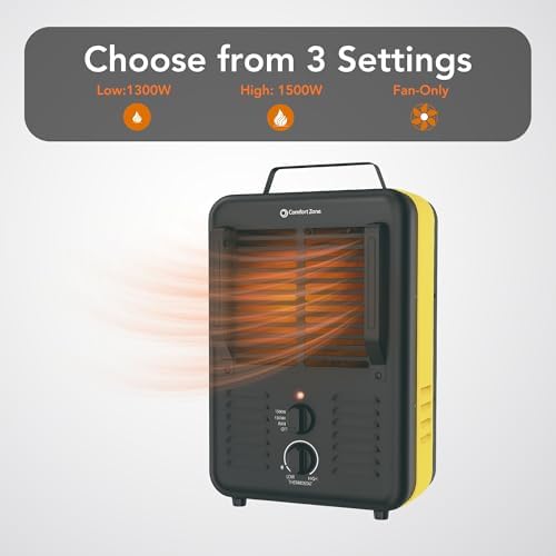 Comfort Zone Electric Portable Milkhouse Style Utility Space Heater with Adjustable Thermostat, Overheat Protection, and Safety Tip-Over Switch, Ideal for Garage or Greenhouse, 1,500W, CZ798