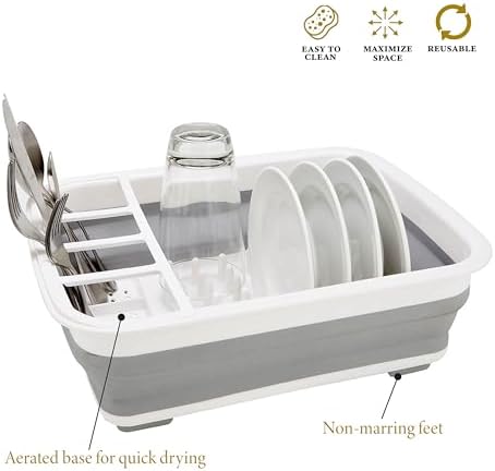 Kitchen Details Collapsible Dish Drying Rack | Space Saver | Aerated Bases Drain Holes | Plates, Bowls