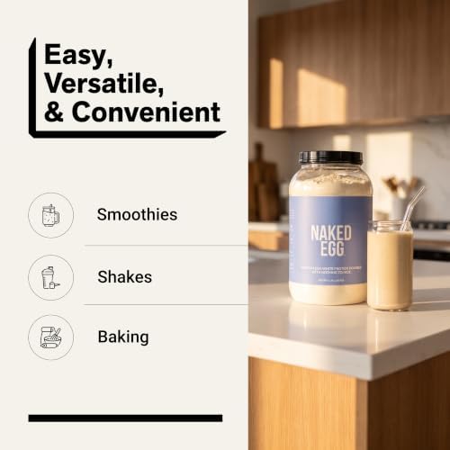 Naked 3LB Non-GMO Egg White Protein Supplement Powder, Unflavored, No Additives, Paleo, Dairy Free, Gluten Free, Soy Free – 25g Protein, 44 Servings