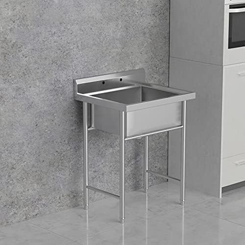 VINGLI Upgraded 28" Free Standing 304 Stainless Steel Utility Sinks for Laundry Room with Backsplash